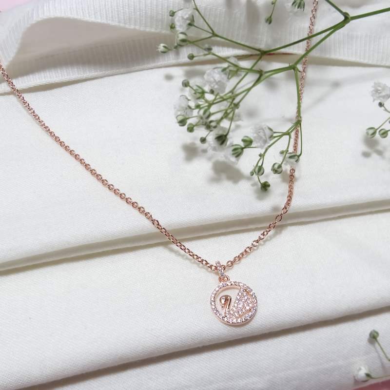 Radiant Rose Gold Swan Pendant Necklace 925 Silver Jewellery